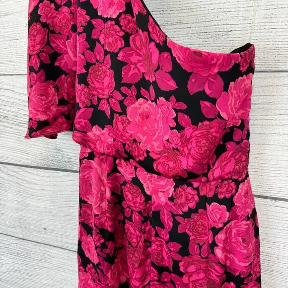 Do+Be Women's Pink & Black Floral One Shoulder Midi Dress Size Small - Picture 9 of 10